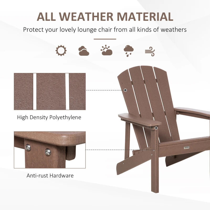 Outsunny Adirondack Chair, HDPE Fire Pit Chair, Weather Resistant Outdoor Chair for Patio, Garden, Backyard, Lawn, Brown