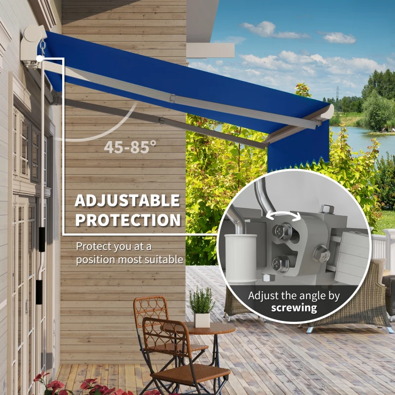 Outsunny 8' x 6.6' Patio Retractable Awning, Manual Exterior Sun Shade Deck Window Cover, Blue