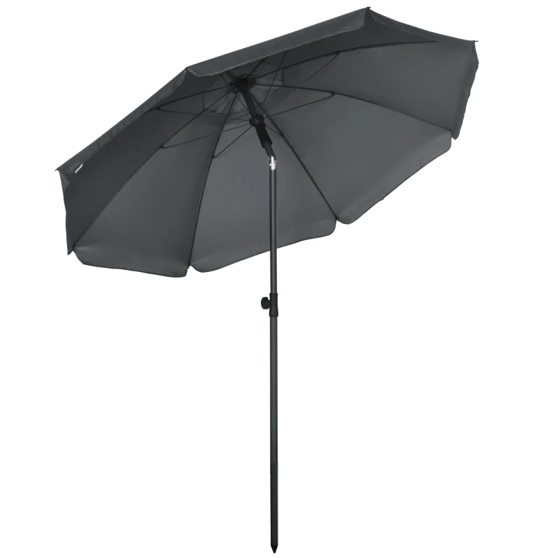 Outsunny 6ft Beach Umbrella, Outdoor Sun Shade Parasol with Push Button Tilt, Ruffled  UV50+ Vented Canopy, Dark Grey