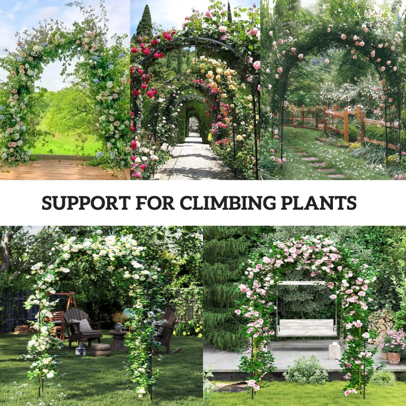 Outsunny 8FT Metal Garden Arch Trellis for Climbing Plants, Ceremony, Wedding Decoration, Black
