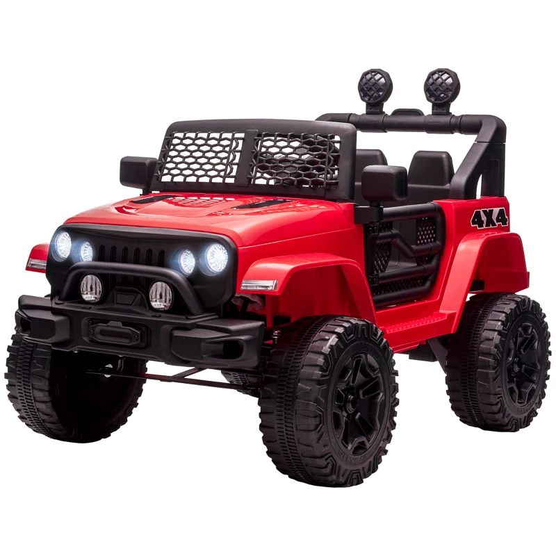 Aosom 12V Kids Ride On Truck with Parent Remote Control, Battery Powered Electric Car with Spring Suspension, Adjustable Speed, LED Lights and Horn, Red(m-11)