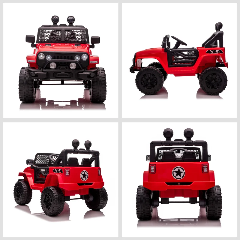 Aosom 12V Kids Ride On Truck with Parent Remote Control, Battery Powered Electric Car with Spring Suspension, Adjustable Speed, LED Lights and Horn, Red(m-8)