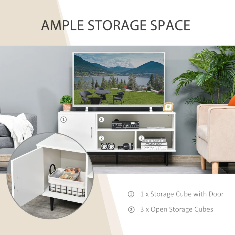 HOMCOM Modern TV Stand Cabinet for TVs up to 60 Inches with Storage Shelf, Cable Hole, Home Entertainment Unit Center, for Living Room Bedroom, White