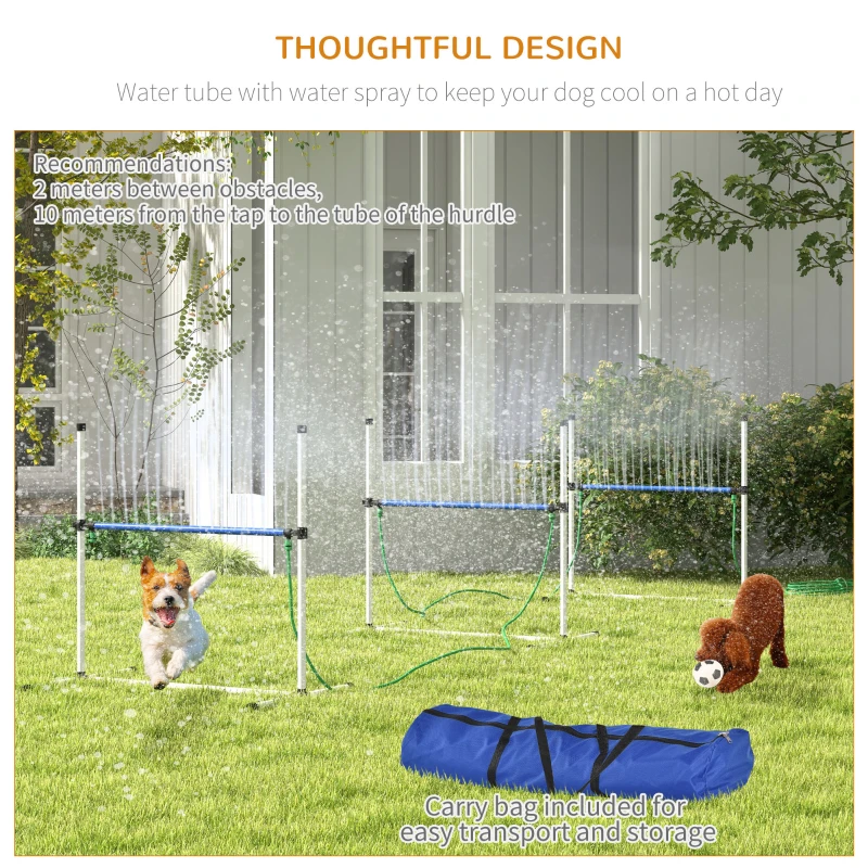 PawHut 4pc Dog Agility Training Equipment Set with Spray Water Tube, White
