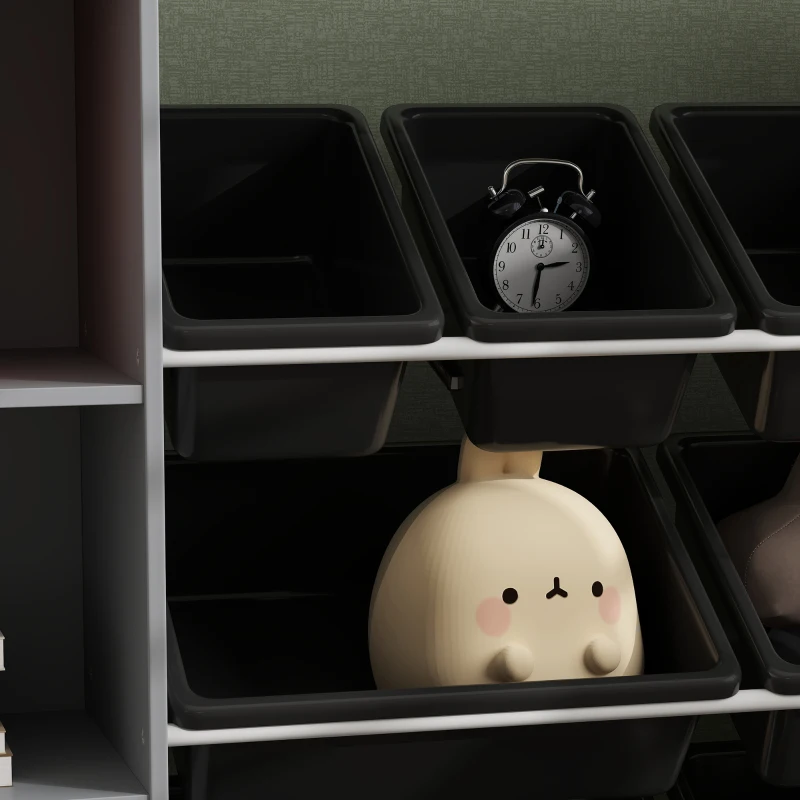 Qaba Toy Storage Organizer with 8 Bins, 2 Storage Cubbies, Shelf, Drawer, Gray