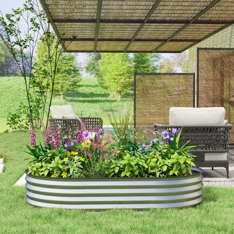 Outsunny 5' x 3' x 1' Large Outdoor Planter Box, Galvanized Raised Garden Bed with Metal Plant Stake, Silver
