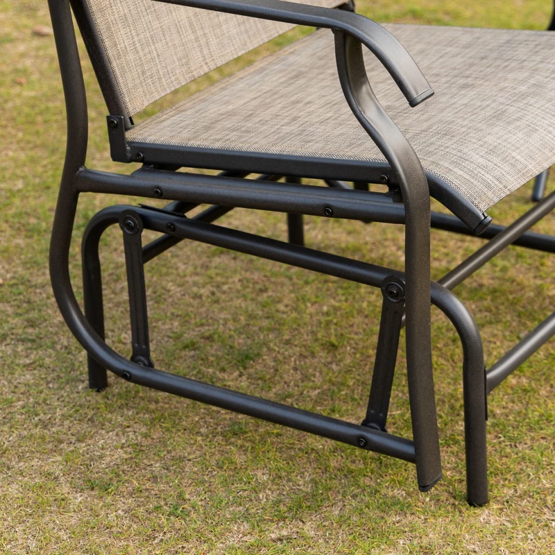 Outsunny 2 Pieces Outdoor Glider Chairs, 2 Person Glider Rocking Chair Set with Breathable Mesh Fabric, Steel Frame, Dark Brown