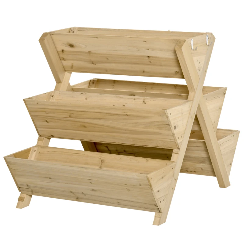 Outsunny 3-Tiers Vertical Raised Garden Bed, Wooden Planter Stand with 5 Elevated Planter Boxes and 4 Hooks, for Herbs, Flowers, or Vegetables in Patio Balcony Indoor Outdoor