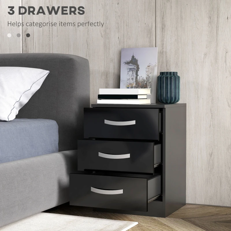 HOMCOM Bedside Table Set of 2, Modern Nightstand with Drawers and High Gloss Fronts, Night Table for Bedroom, Black