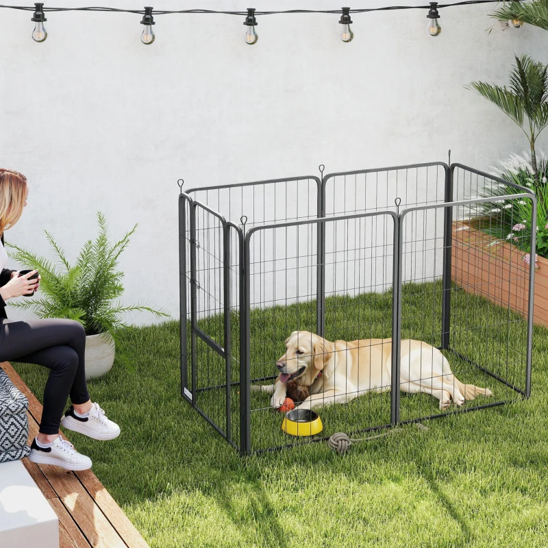 PawHut 6 Panels Heavy Duty Dog Playpen Outdoor Indoor with Door & Strap, 39" Height Portable & Foldable Pet Playpen