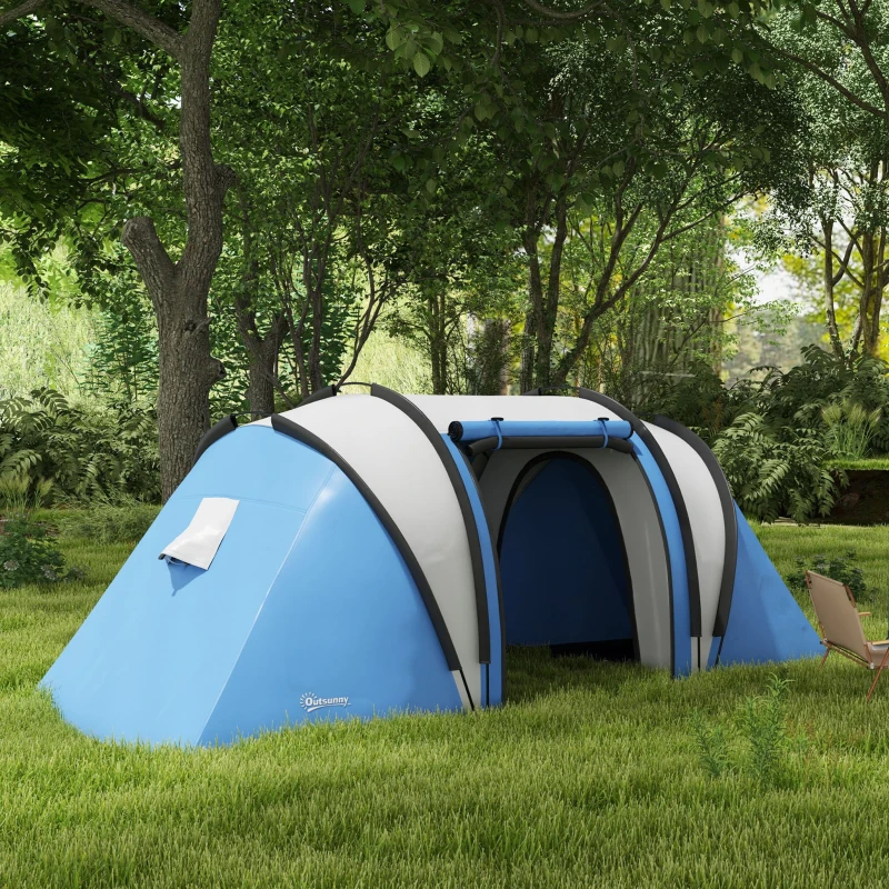 Outsunny Camping Tent with 2 Bedrooms and Living Area, 3000mm Waterproof Family Tent, for Fishing Hiking Festival, Blue