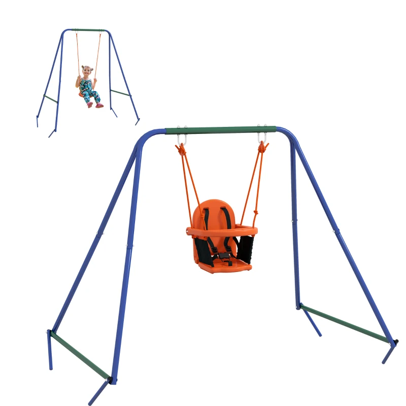 Outsunny Kid Swing Set with Safety Harness for Baby, Kids 6 Months+, Heavy Duty Swing Set for Indoor/Outdoor, Backyard, Orange