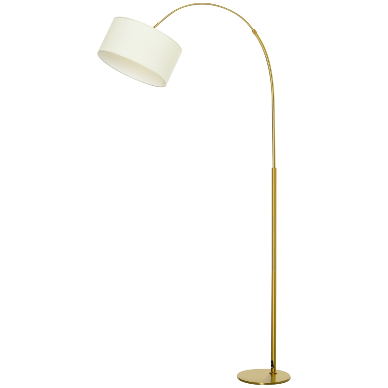HOMCOM 6FT Arch Shape Floor Lamp with 180° Flexible Lampshade, Adjustable Pole, and Metal Round Base, Cream White