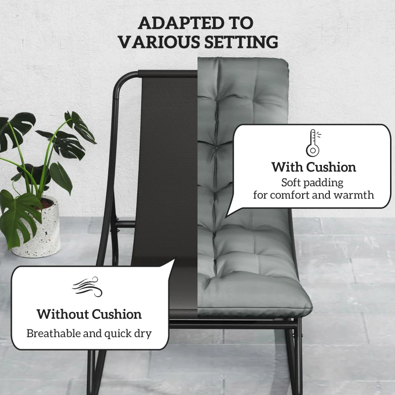 Outsunny Outdoor Patio Rocking Chair Set of 2 with Cushion, Steel Frame Balcony Chair with Mesh Deep Seat for Porch, Garden, Grey