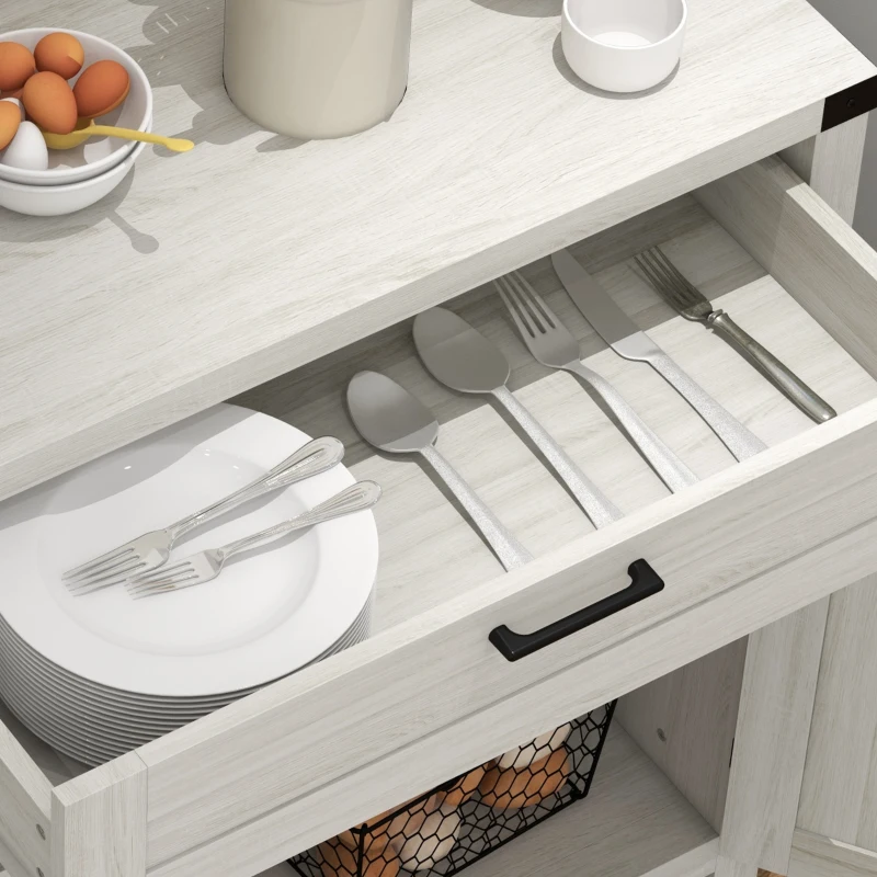 HOMCOM Modern Farmhouse Sideboard with Storage, Buffet Cabinet with 2 Barn Doors and Drawer for Dining Room, White Oak