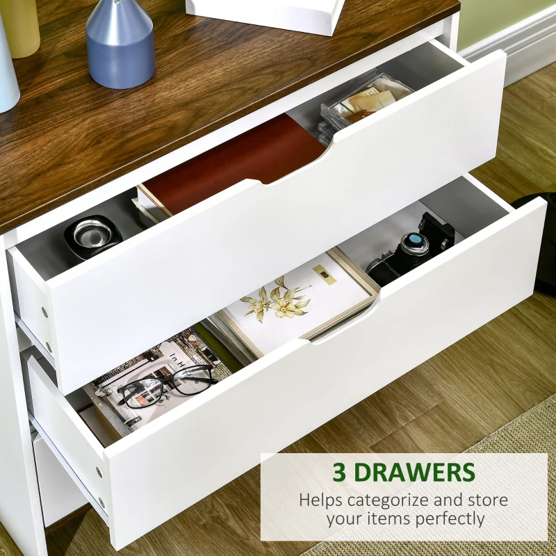 HOMCOM Chest of Drawers, 3 Drawer Dresser with Cut-out Handles, Drawers Unit with Storage for Living Room, White