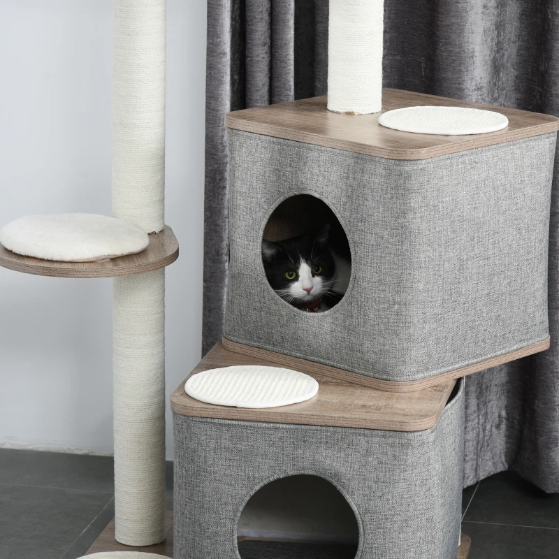 PawHut 44" H Feline Cat Tower Tree House with Sisal Scratching Posts, Soft Relaxing Cushions, & Many Perches/Condos