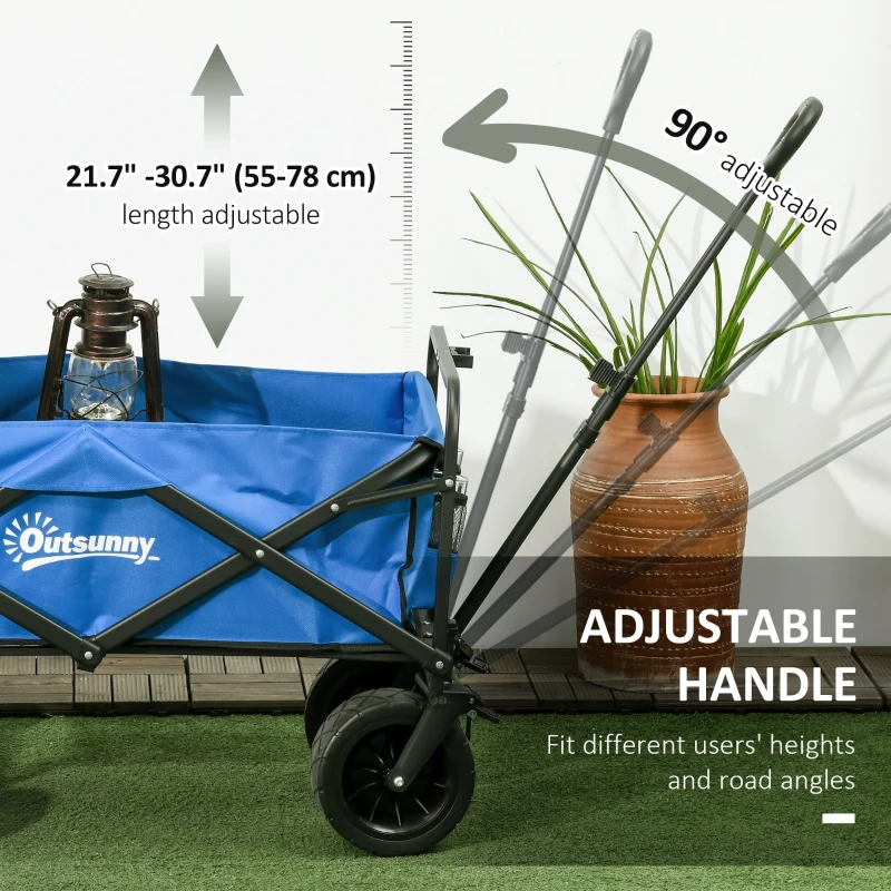 Outsunny Steel Frame Folding Garden Cart, Collapsible Wagon Cart with Cooler Bag, Telescopic Handle and Carrying Bag