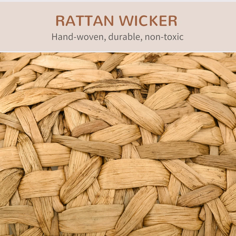 PawHut 20.5" Weaved Cat Bed, Elevated Hand-woven Braided Banana Leaf Kitten House Condo with Cushion, Natural