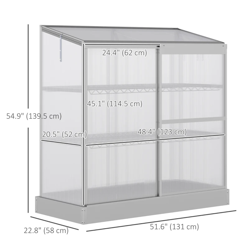 Outsunny Aluminum Cold Frame Greenhouse, Raised Planter Bed Protection with Openable Top and 2 Shelves for Outdoor Indoor