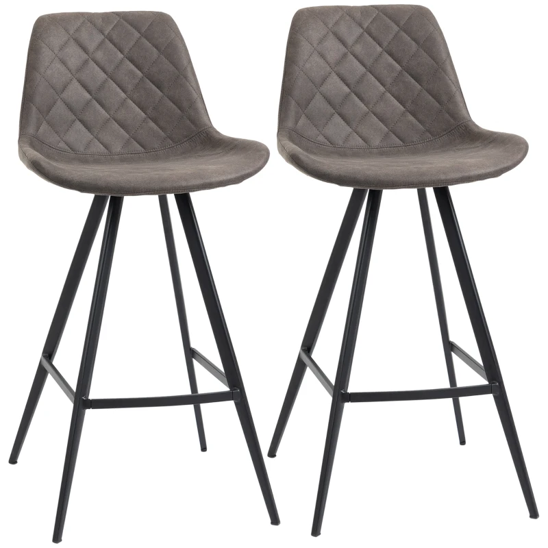 HOMCOM Set of 2 Microfiber Cloth Bar Stools, Multi-functional Kitchen Stools, Bar Chair with Metal Leg Padded Cushion Seat for Dining, Charcoal Grey
