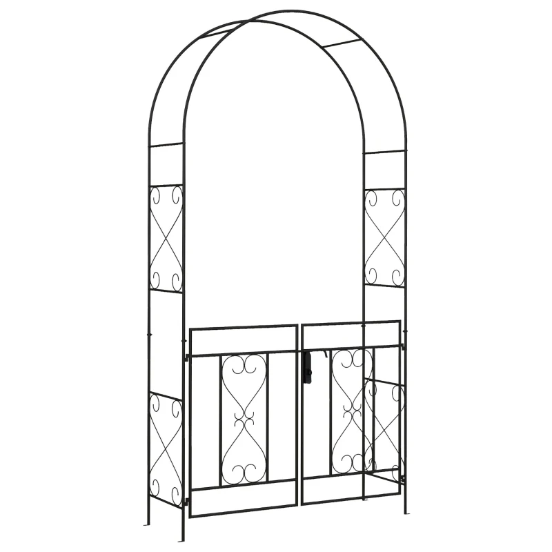 Outsunny 7.6FT Metal Garden Arch with Gate, Garden Arbor Trellis for Climbing Plants, Roses, Vines, Wedding Arch, Black