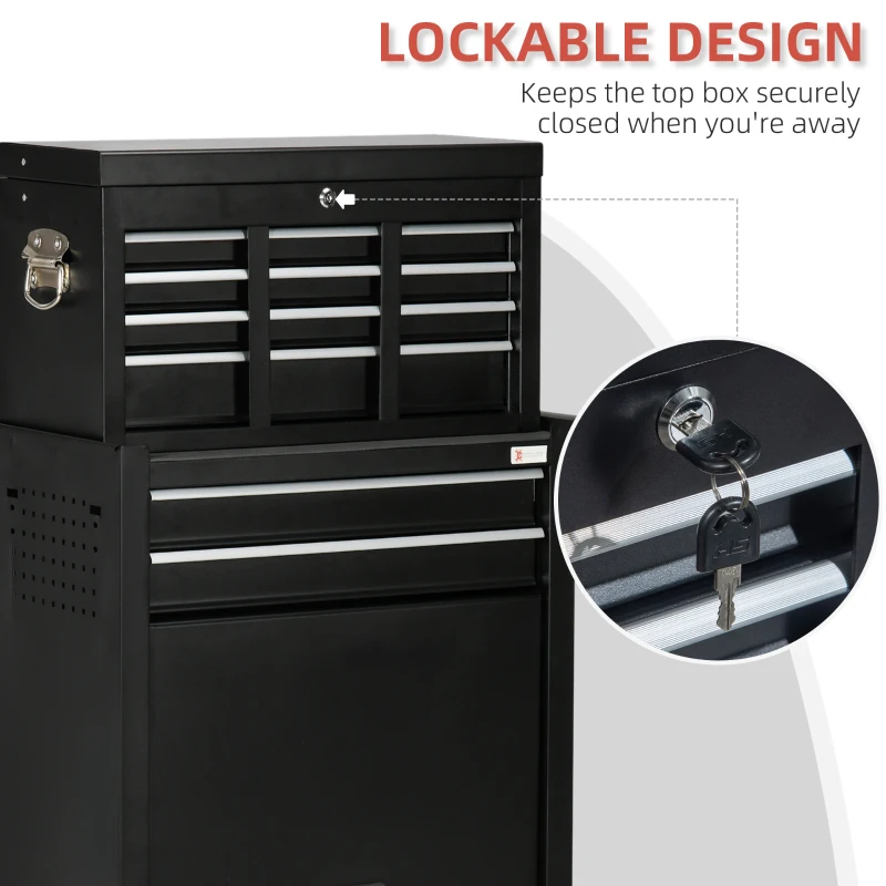 DURHAND 6-Drawer Tool Chest Set with 4 Wheels, Lockable Rolling Tool Box and Storage Cabinet for Garage Factory Workshop, Black