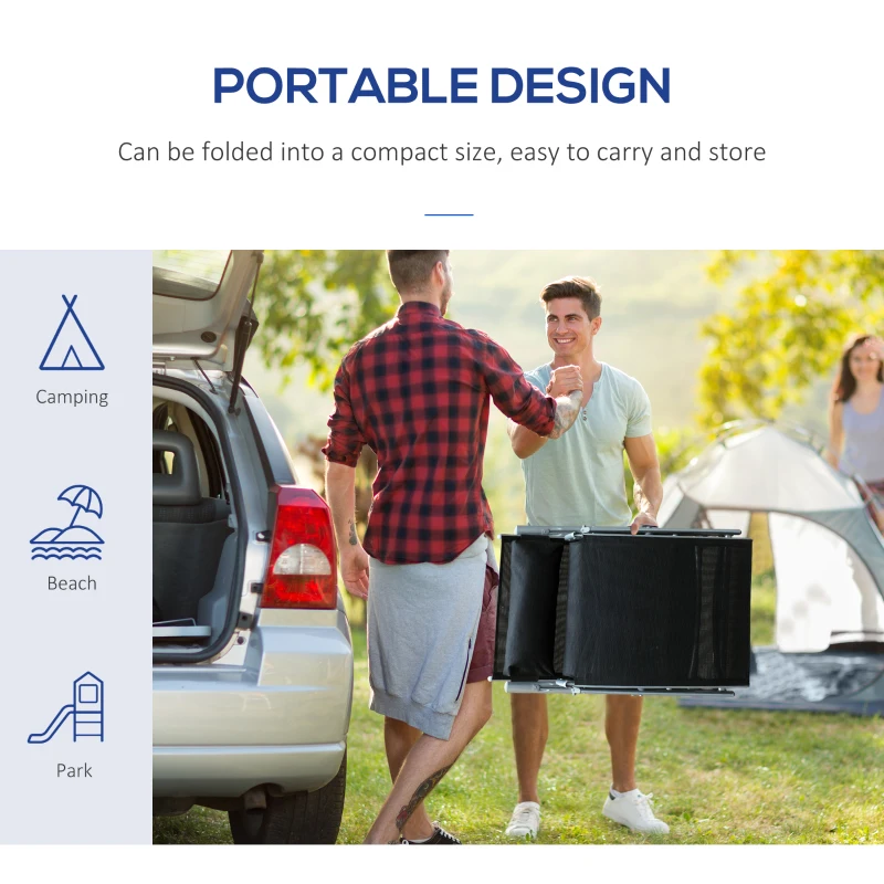 Outsunny Chaise Lounge Foldable Outdoor Chair, Portable, 7-Position Adjustable Reclining Tri-fold Chair for Camping, Sunbathing & Tanning at the Beach, Swimming Pool with Pillow, Black