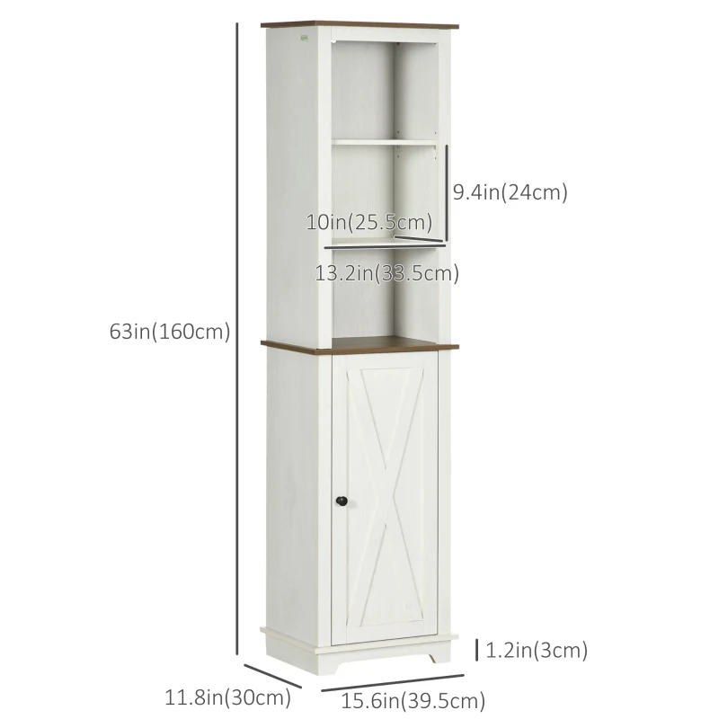 kleankin Bathroom Cabinet, Tall Storage Cabinet with Door and Adjustable Shelves, 15.6" x 11.8" x 63", White
