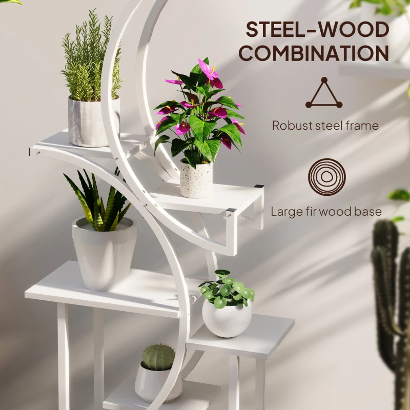 Outsunny Plant Stand Indoor, 8 Tier 62" S-Shaped Plant Shelf, Corner Plant Rack for Multiple Plants, White