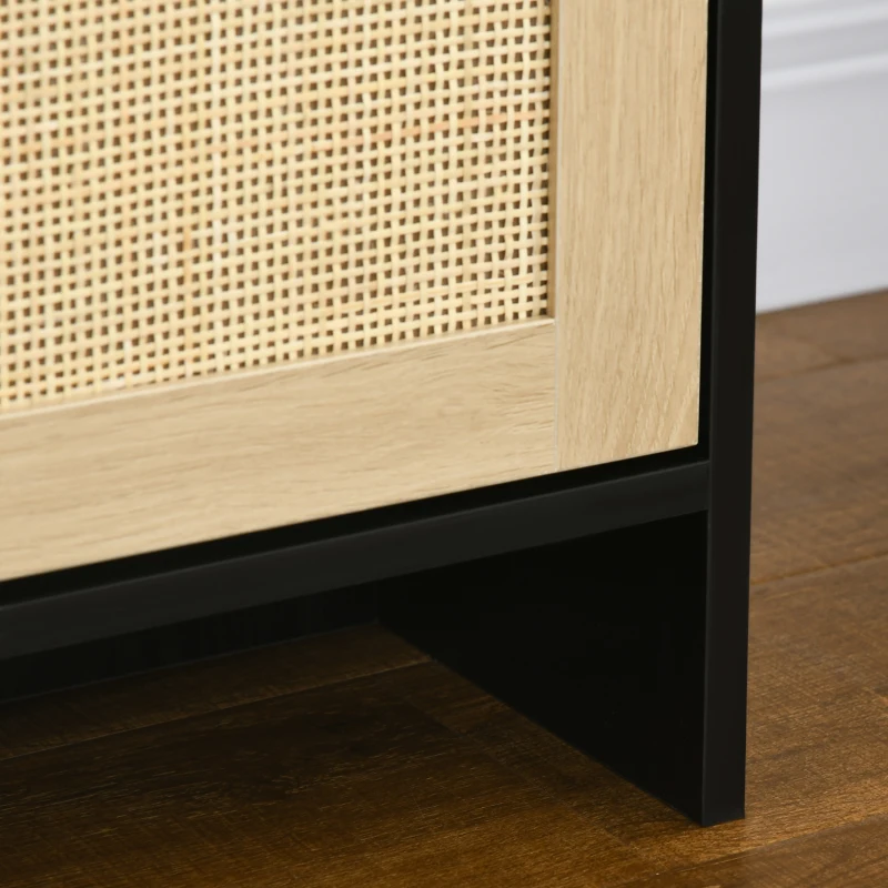 HOMCOM TV Stand for 60 inches, TV Cabinet with 2 Shelves, 2 Cable Managements and 2 Rattan Door Cabinets, Natural