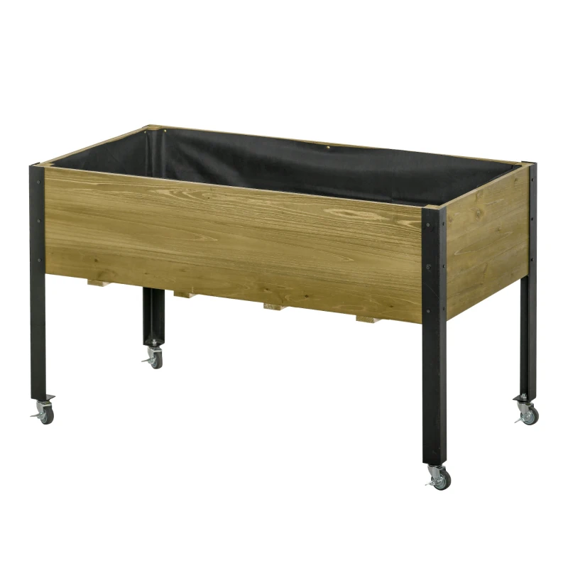 Outsunny Elevated Planter Box with Legs and Lockable Wheels, Mobile Raised Garden Bed with Metal Legs and Non-woven Fabric, for Vegetable Flower Herb