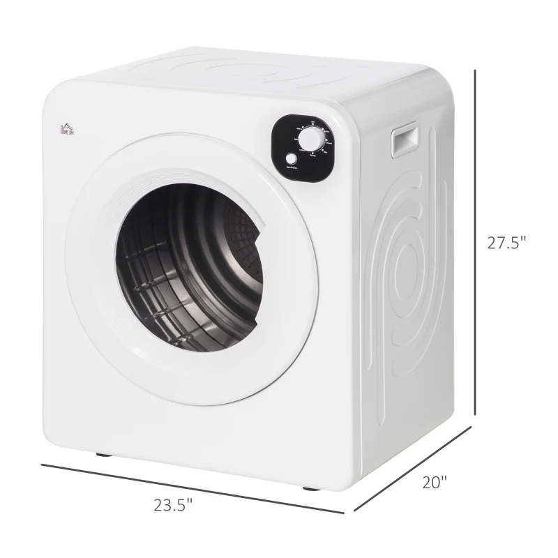 HOMCOM Compact Laundry Dryer 1300W Portable Clothes Dryer with 3.2 cu.ft Stainless Steel Drum, Front Load Electric Dryer, White