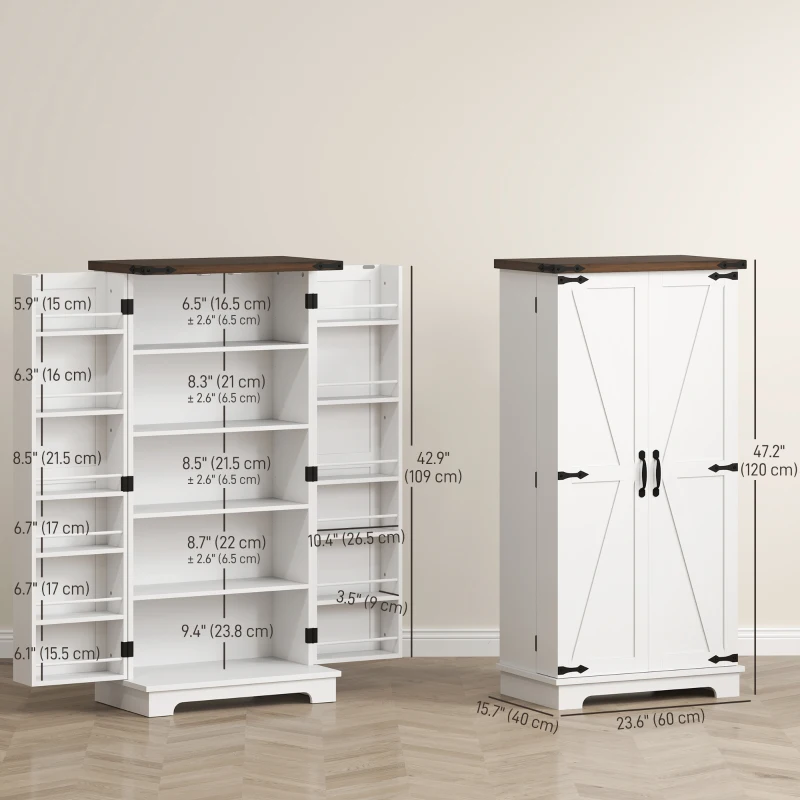 HOMCOM 47" Kitchen Pantry Storage Cabinet, Farmhouse Kitchen Pantry Cabinet with Adjustable Shelves and Door Shelves, White