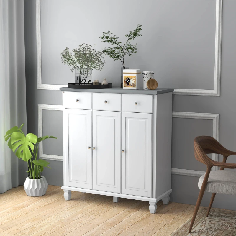 HOMCOM Modern Sideboard Buffet Cabinet with 3 Storage Drawers and 3 Doors for Living Room, Dining Room, White