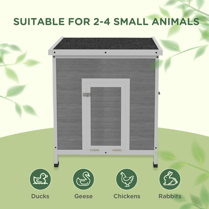 PawHut Wooden Duck Coop with Openable Roof, Removable Floor, Double Doors, Ramp, for 2-4 Ducks, Chickens, 25" x 32" x 30"