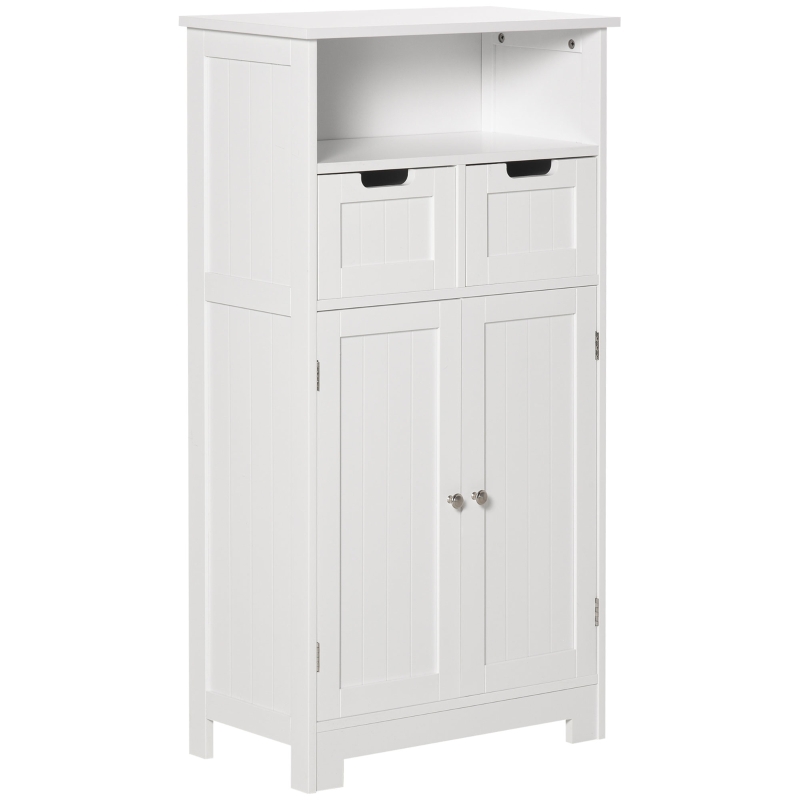 kleankin Freestanding Bathroom Cabinet with Adjustable Shelf and Drawers, Small Cabinet for Bathroom, Living Room, White