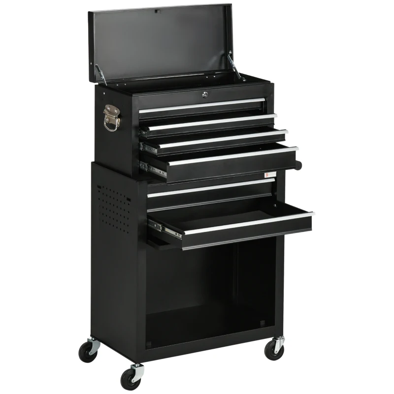 DURHAND 6-Drawer Tool Chest Set with 4 Wheels, Lockable Rolling Tool Box and Storage Cabinet for Garage Factory Workshop, Black