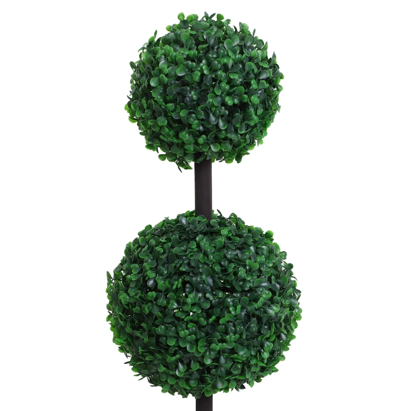 Outsunny 2 Ball Topiary Tree in Pot for Home Decor, Artificial Plant for Home Office, Living Room Decor, Dark Green