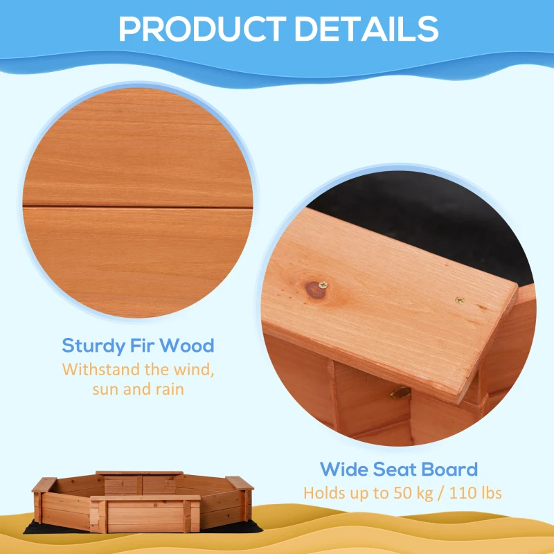 Outsunny Kids Sandbox with Cover and Seat, Outdoor Children Sand Playset for Backyard, Boys and Girls, Red, 55" x 55" x 8.5"