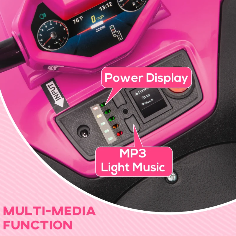 Qaba 12V Kids ATV with Spring Suspension, Forward & Reverse, LED Lights, Music, MP3, Pink