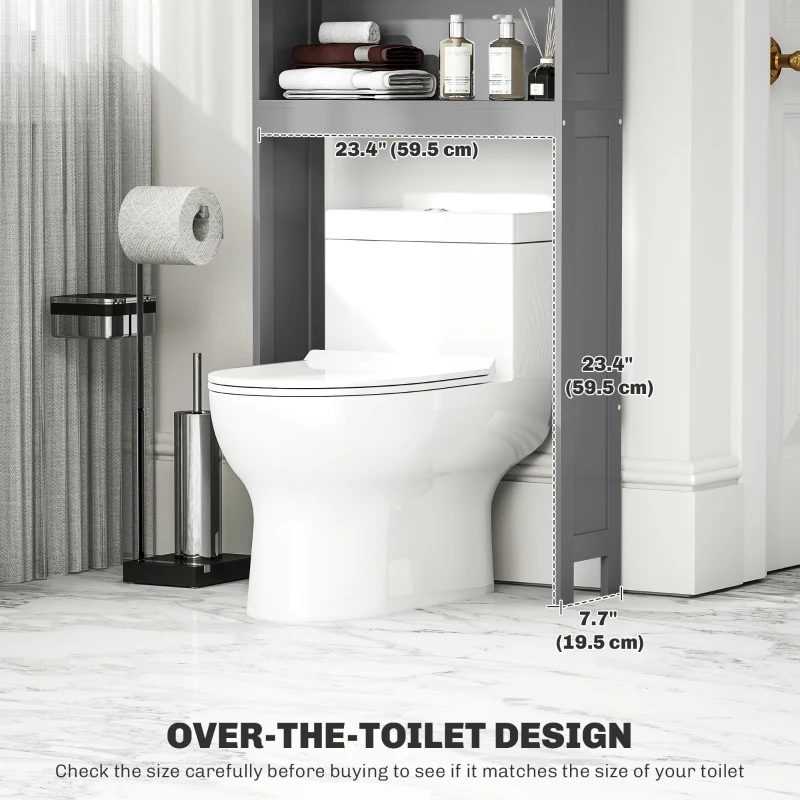 kleankin Modern Over The Toilet Storage, Bathroom Cabinets Over Toilet with Open Shelves and Double Door Cabinet, Grey