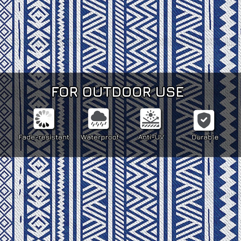 Outsunny Reversible Outdoor Rug, Patio Floor Mat, 6' x 9' Plastic Rug for Backyard, Deck, Beach, Camping, Dark Blue and White