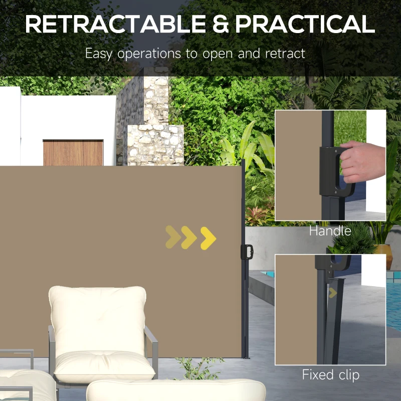 Outsunny 13' x 5' Retractable Side Awning, Outdoor Privacy Screen for Garden, Hot Tub, Balcony, Terrace, Pool, Khaki