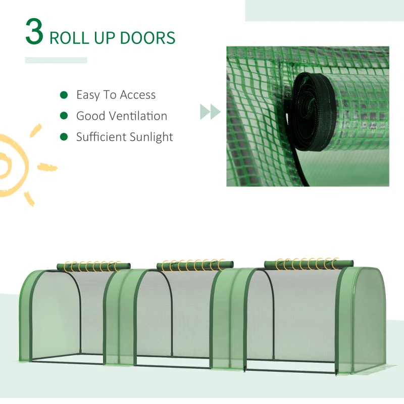 Outsunny 9.7' x 3.3' x 2.5' Mini Tunnel Greenhouse with PE Cover Garden Green Grow Shed with Steel Frame Zipped Doors, Dark Green