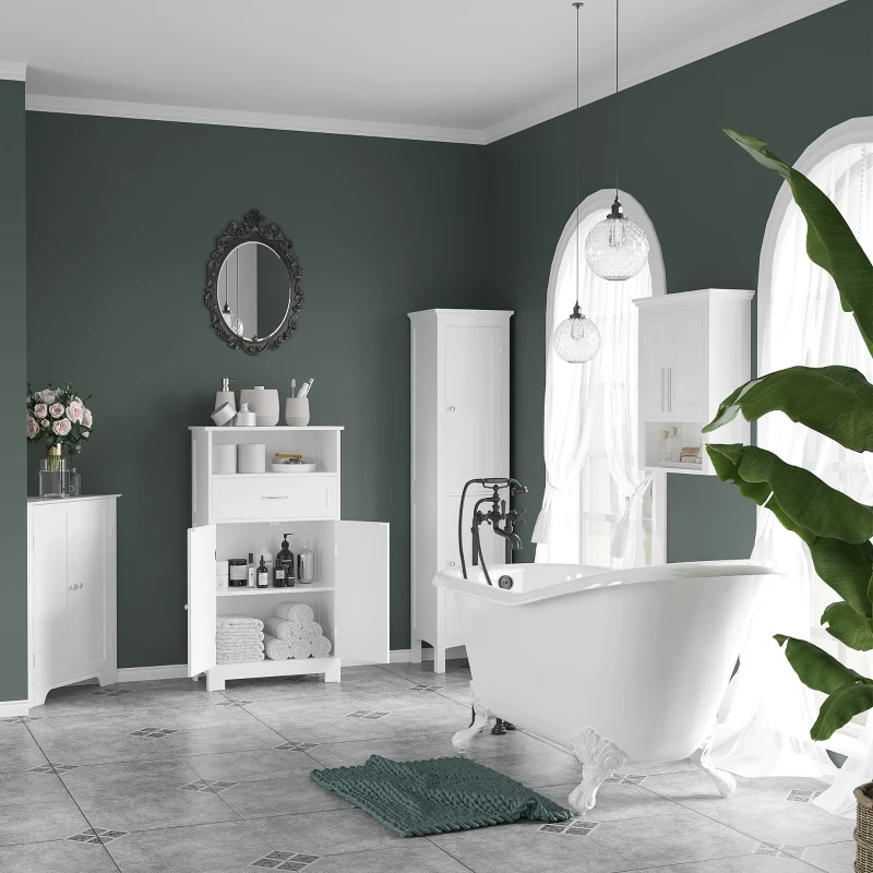 kleankin Bathroom Floor Cabinet Freestanding Cabinet with Storage Shelf, Drawer and Adjustable Shelf, White