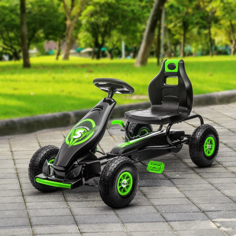 Aosom Ergonomic Pedal Go Kart Kids Ride-on Toy with Tough, Wear-Resistant Tread for Boys & Girls, Ages 5-12, Green