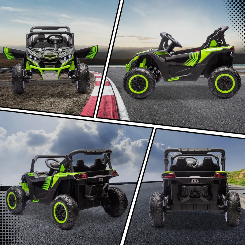 Qaba 24V 7AH Ride on Car, 2 Seater 4 MPH Ride on UTV with 4 Shock Absorbers, Music Horn LED Lights, for 3-8 Years, Green
