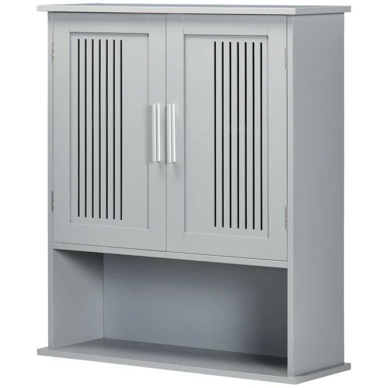 kleankin Modern Bathroom Cabinet, Wall Mounted Medicine Cabinet, Storage Organizer with 2 Door Cabinet and Shelf, Grey