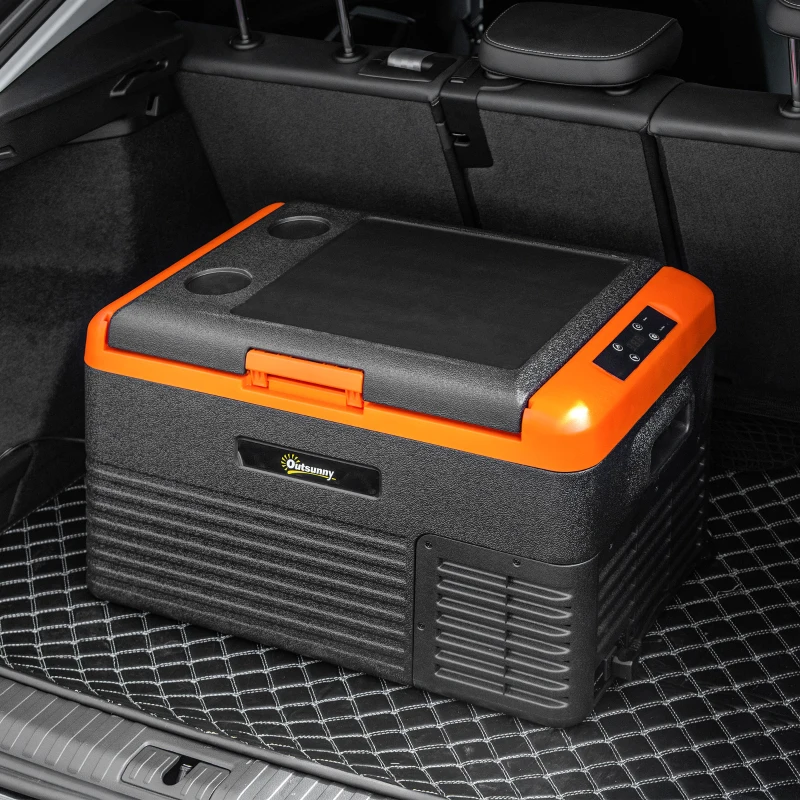 Outsunny 32 Quart Car Fridge, Portable Freezer, Electric Cooler Box with 12/24V DC and 100-240V AC for Camping, Driving, Picnic